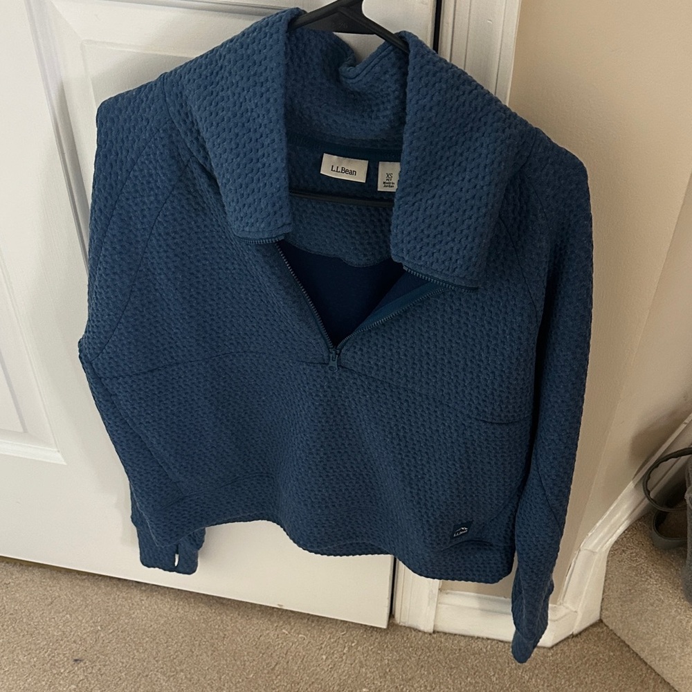 L.L. Bean Women's Textured Navy Half-Zip Pullover